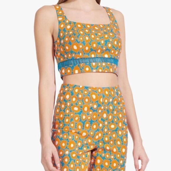 Stud Mantis Blue Crop Top Orange Floral Daisy Size 00 - Picture 3 of 9